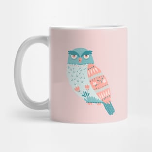 Folk Art Owl in Pink + Blue Mug